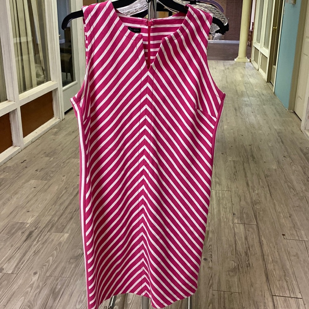 Talbots Sheath Dress • Plus Size XL • Hot Pink White Stripe • Good Quality • EUC